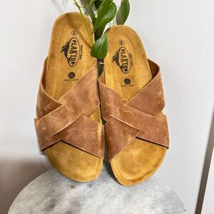 Plakton Brown Leather Cross Strap Cork Footbed Sandals EU 44